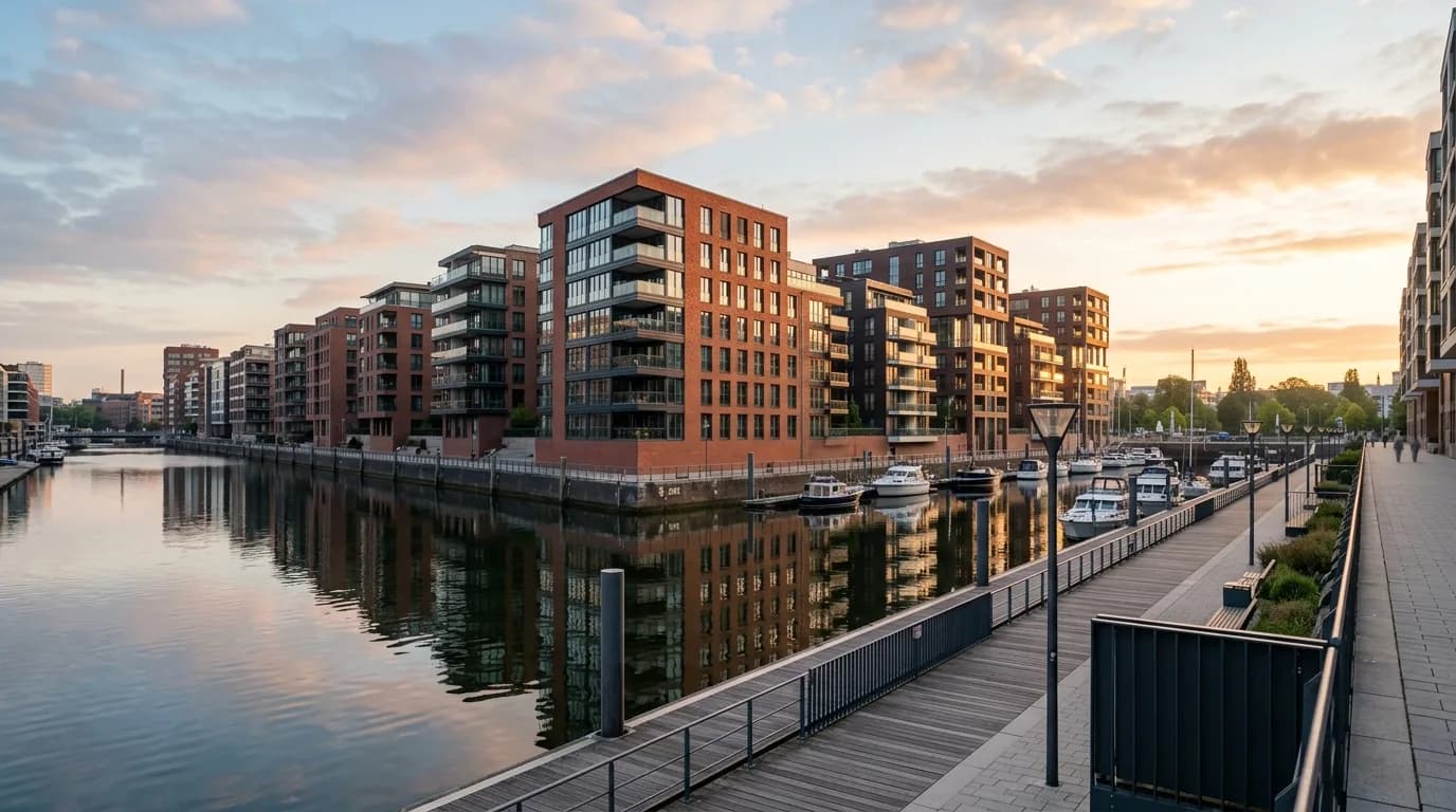 Straßenbild in Hamburg-Mitte mit Backsteinfassaden