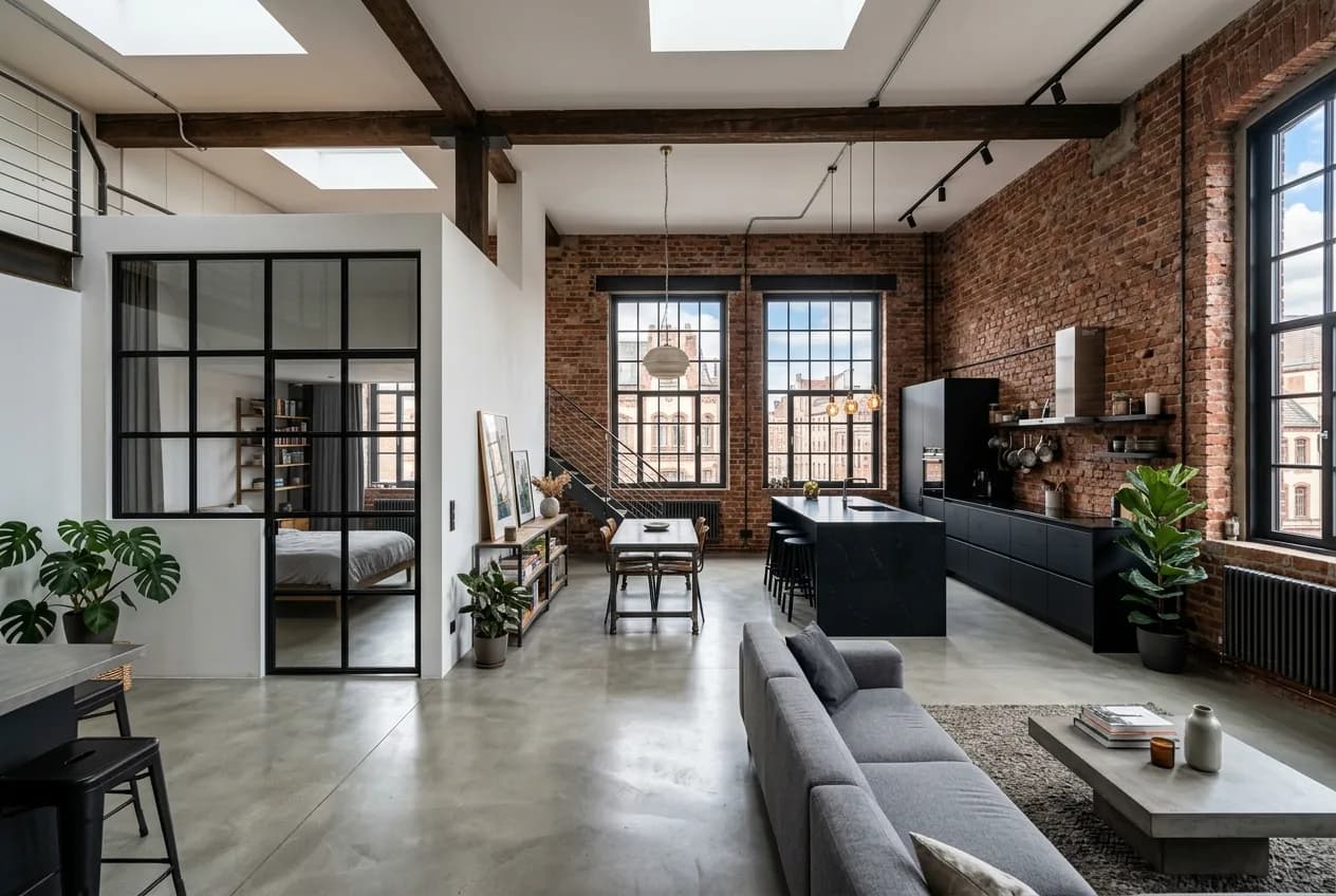 Ausgebautes Loft in Ottensen mit offenem Grundriss und Trockenbauelementen